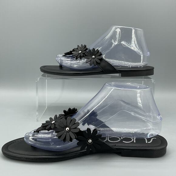 NEW Sugar Women’s Finnesse Flower Thong Sandals Black Size 8.5M - Picture 2 of 10